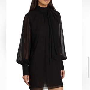 FRAME‎ Tie Neck Long Sleeve Silk
Minidress In Noir